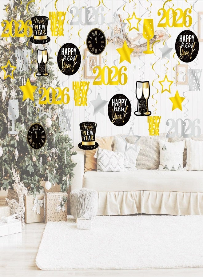 GOER 2026 New Year Festival Party Supplies 31 Pcs Hanging Swirl and Celebration Card,Gold and Black Party Supplies for 2026 New Year Eve Decorations - Image 3